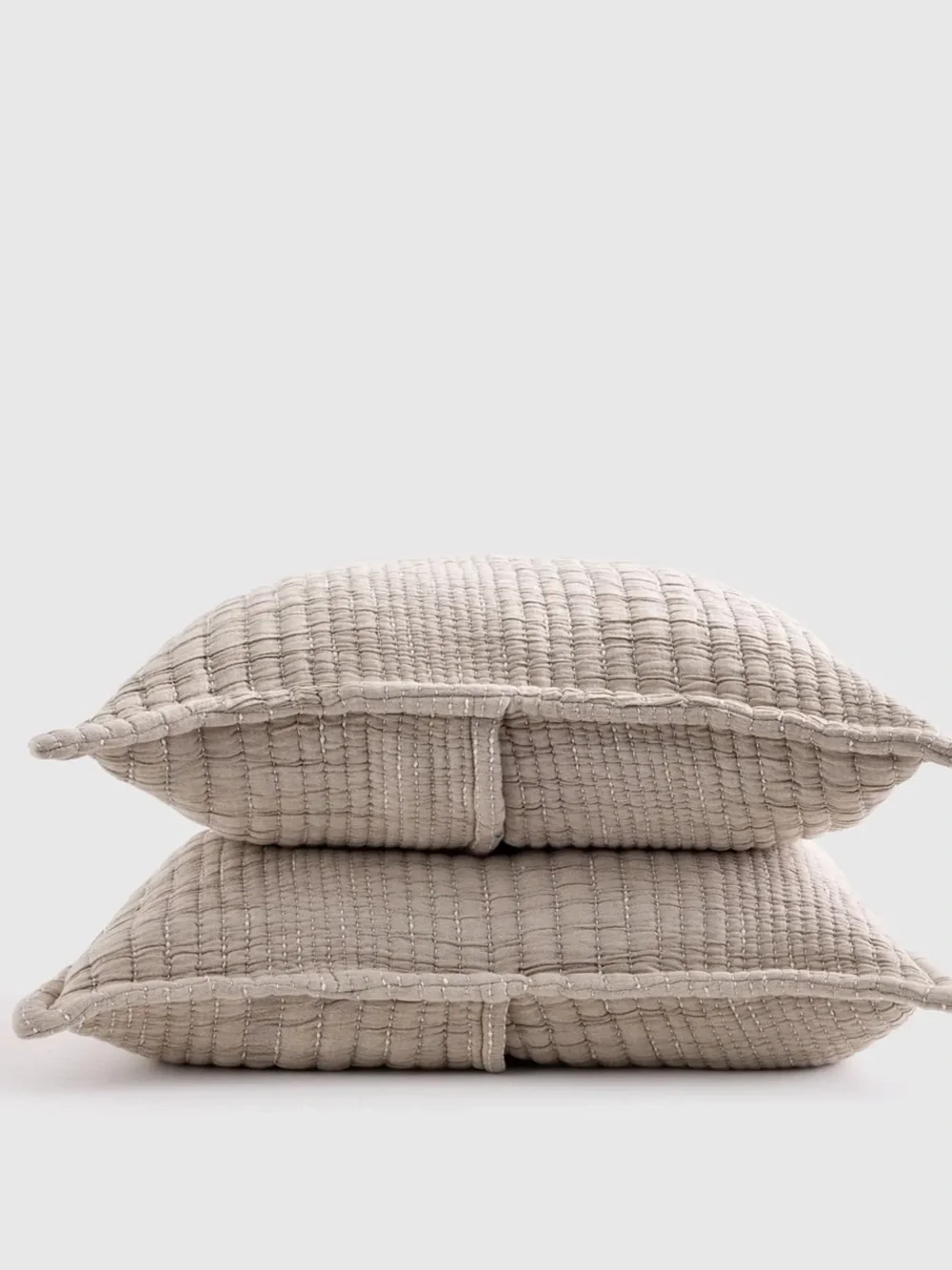 NWOT Quince Organic Cotton Channel Stitch Taupe Set of  2 Shams!
